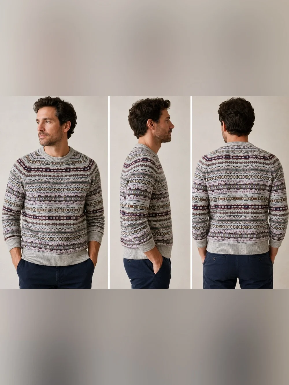 J.Crew Men’s M 100% Lambswool Fair Isle Nordic Crewneck Sweater Multicolor